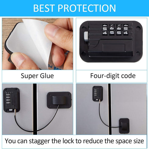 2 Pieces Refrigerator Lock 4 Number Coded Freezer Lock Adhesive Fridge Door Lock Combination Child Safety Locks for Refrigerators Freezers File Cabinets Drawer Refrigerator Door (Black)