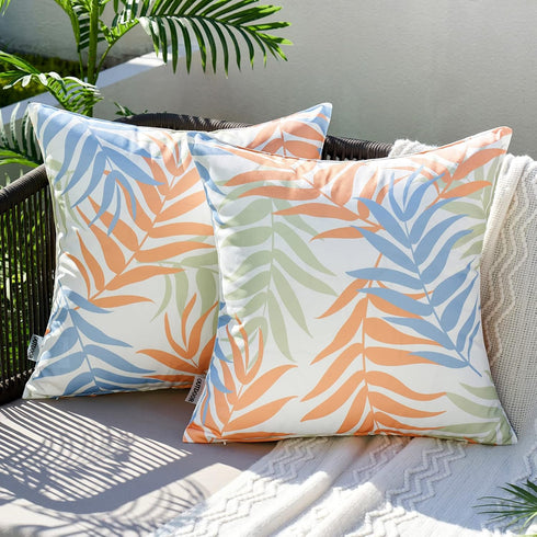 MIULEE Pack of 2 Decorative Outdoor Waterproof Throw Pillow Covers Patio Pillow Cases Natural Leaves Pattern Spring Square Cushion Shams Shell for...