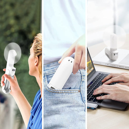 Mini Handheld Fan, Portable Fan 3 IN 1 2000mAh, Battery Operated Fan with LED Display as Phone Holder, Hand Fan USB Rechargeable for Outdoor Trave...