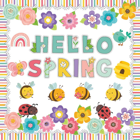 Hello Spring Bulletin Board Flower Bulletin Board Floral Paper Cutouts Floral Bulletin Board Decoration Butterfly Bird Bee Classroom Decor for Kin...