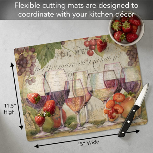 Cut N' Funnel Wine Country Designer Flexible Plastic Cutting Board Mat. Made in the USA, Decorative, Flexible, Easy to Clean...