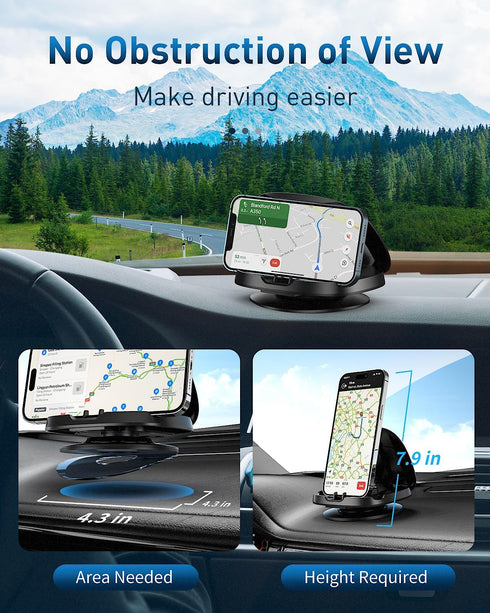 Phone Mount for Car, 360° Rotatable Dashboard Horizontal & Vertical Viewing Cell Phone Holder, Washable Reusable Car Phone Mount, for iPhone Samsu...