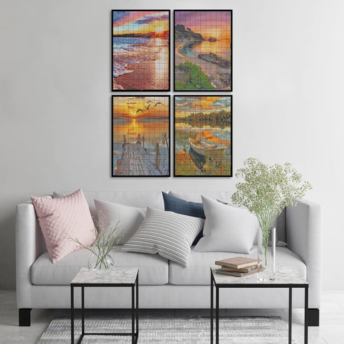 LWZAYS 4 Pack Cross Stitch Kits-Stamped Cross Stitch Kits for Adults Landscape Counted DIY Embroidery Needlepoint Kits Home Decor 12x16inch...
