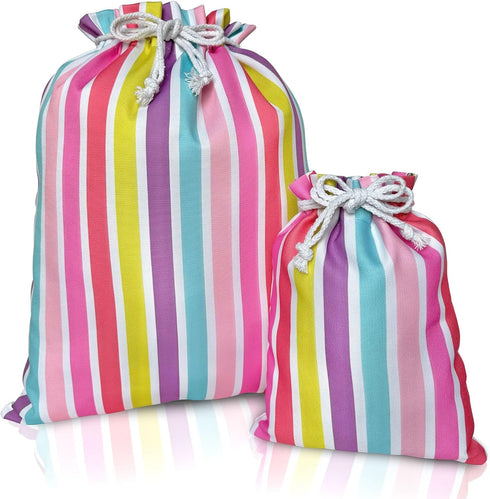 Gather & Knot Drawstring Gift Bags | 20" Large 12" Small | Premium Canvas | Reusable Fabric Wrap for Girls Birthdays, Baby Shower | Rainbow Stripe...