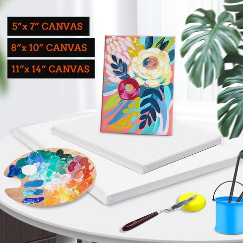 3 Pack Canvases for Painting with Multi Pack 11x14, 5x7, 8x10, Painting Canvas for Oil & Acrylic Paint...
