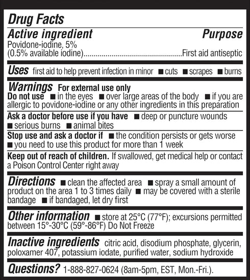 Betadine Antiseptic First Aid Spray, Povidone-iodine 5%, Infection Protection, Kills Germs In Minor Cuts Scrapes And Burns, No Sting Promise, No A...