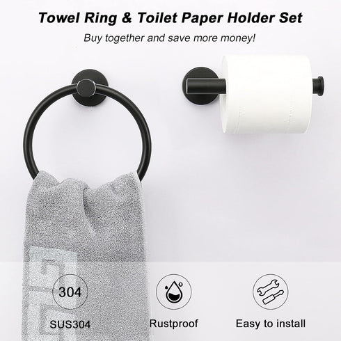 NearMoon 2 Pieces Bathroom Hardware Accessories, Towel Ring and Toilet Paper Holder- Stainless Steel Bathroom Towel Hanger and Hand Towel Holder, ...