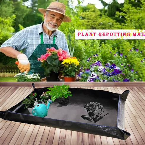 2 PCS Large Repotting Mat for Plant Transplanting and Mess Control, 43" X 29" Thickened Foldable Waterproof Plant Potting Tray, Portable Potting M...