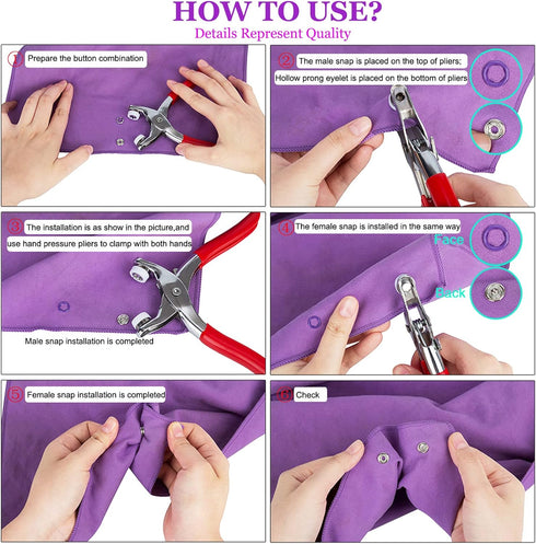 CHEPULA Craftsmanship DIY 200 Sets Metal Snaps Buttons with Fastener Pliers Press Tool Kit for Sewing and Crafting (10 Colors,9.5mm) (Hollow)...