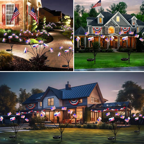 Heceltt 2 Pack Solar 4th of July Decorations Outdoor Garden Lights, 12 LED American Flags Waterproof for Independence Day Memorial Day Patriotic D...