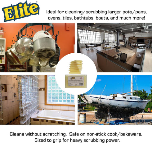 Elite HD (Heavy Duty) All Purpose Cleaning Pad, 6 Pack, Non Scratch, Dish Sponge, Scrubber, Made in USA. Large Thick Sponge for Household and Indu...