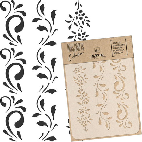 DIY Reusable Plastic STENCIL // A3 A4 A5 Border Flowers // Craft - Furniture - Scrapbooking - Decoupage (A4)...