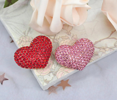 Gyn&Joy 2Pcs Set Pink And Red Rhinestones Heart Love Brooches...