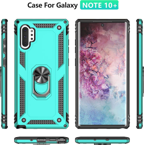 Samsung Galaxy Note 10 Plus Case with HD Screen Protectors, Military-Grade Metal Ring Holder Stand, Drop Tested Shockproof Cover for Note10+/5G Gr...