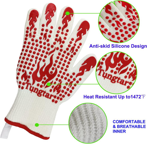 Ove Gloves mit BBQ Heat Proof Oven Mitts 11Inch 1472? guantes para caliente Grill Proof Heat for Men women BBQ Gloves bake Gift Set Cooking Gloves...