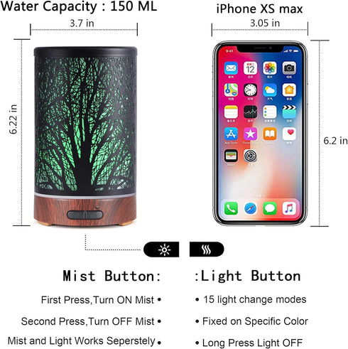 Essential Oils Diffuser,150ML Aromatherapy Diffuser,Gifts for mom,Metal Cool Mist Humidifier with 7 Colors Lights Waterless Auto Off Air Diffusers...