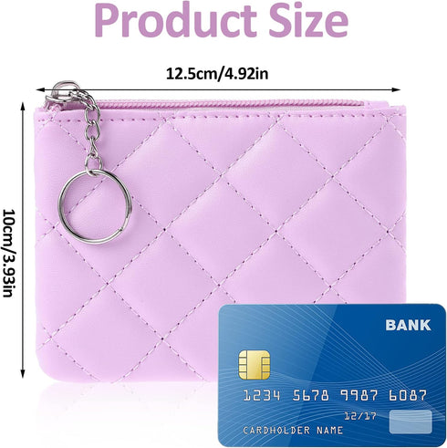 Coin Purse, Rhombus Embroidery PU Zipper Coin Purse Portable Wallet Short Ladies Coin Purse Zippered Keychain Mini Coin Bag for Women & Men Coin W...