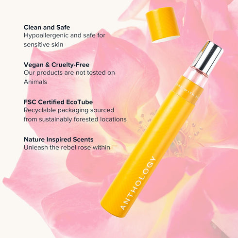 ANTHOLOGY Rose on Fire Roll on Perfume oil for Women 0.3oz 9 ML | Turkish Rose, Spicy Pepper, Musk | Alcohol Free Rollerball, Travel size Clean Fr...