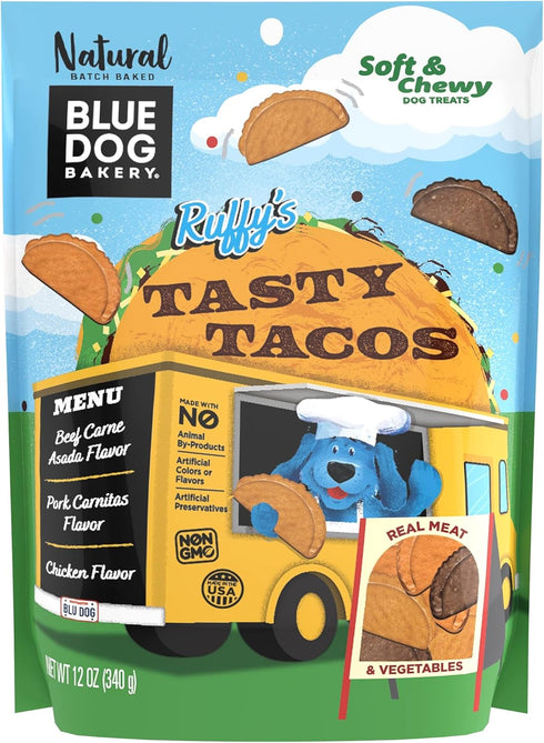 Blue Dog Bakery Natural, Ruffy's Food Truck Tasty Tacos Soft and Chewy Dog Treats, Made in USA, (1) 12-Ounce Bag...