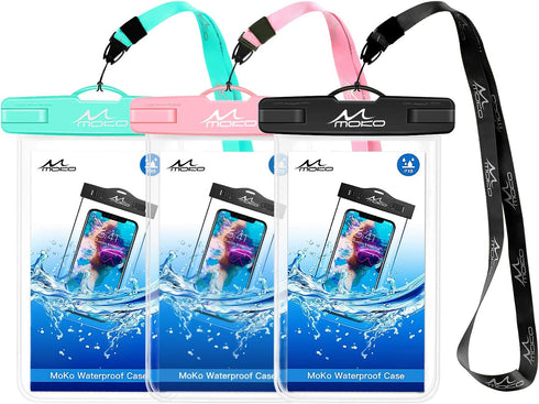 MoKo Waterproof Phone Pouch 3Pack, Underwater Phone Case Dry Bag with Lanyard Compatible with iPhone 14 13 12 11 Pro Max X/Xr/Xs Max/SE 3, Galaxy ...