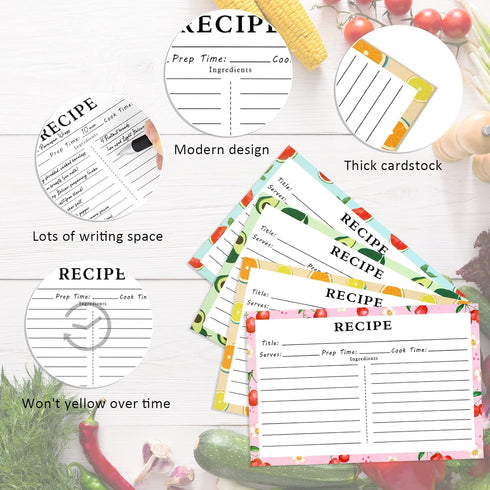 72 Count Recipe Cards, Recipe Cards 4x6 Double Sided, Blank Recipe Cards for Bridal Shower and Wedding, 4x6 Recipe Cards(4 Fruit Design)...