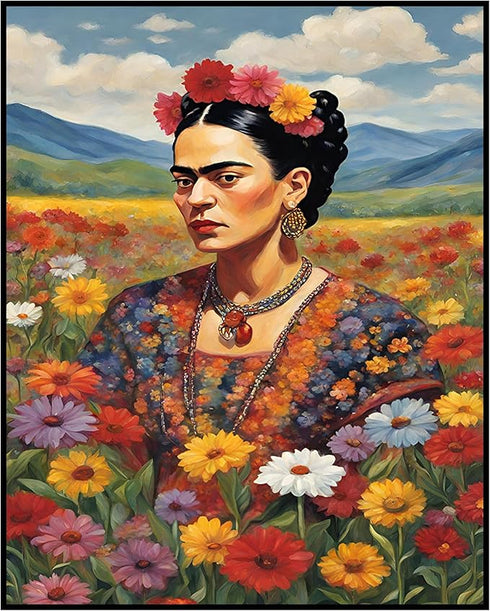Posterizer 1 pcs- Frida Kahlo inspied art in the flower field-Famous Figures Art Collection-Floral Botanical Art- Living Room Bedroom Decor- unfra...