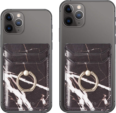 BIAJIYA 2 Pack Cell Phone Wallet Stick on Phones, Card Holder for Phone Case with Ring, Adhesive Phone Credit Card Holder with RFID-Blocking Black...