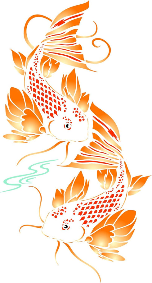 Koi Fish Stencil, 8 x 15 inch (L) - Asian Oriental Carp Fish Animal Pond Wall Stencils for Painting Template...