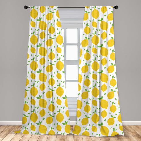 Ambesonne Lemons Window Curtains, Continuous Modern Summer Themed Tasty Citrus Fruits Illustration, Lightweight Decor 2-Panel Set with Rod Pocket,...