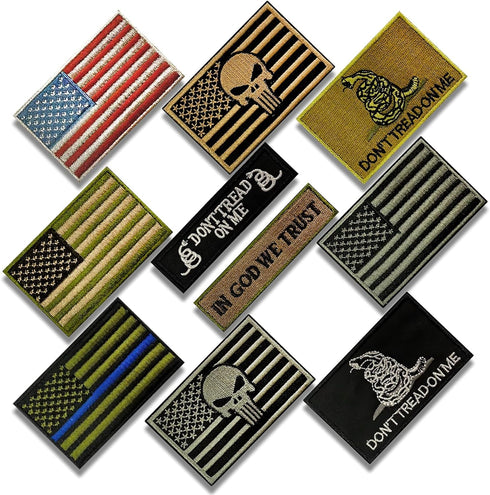 American Flag Patch, 10 Bundle-Set, Tactical Morale Military Patches of USA US for Backpacks Hat Army Gears Etc...