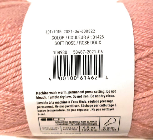 Loops & Threads Impeccable Yarn 4.5 oz. One Ball - Soft Rose Pink......