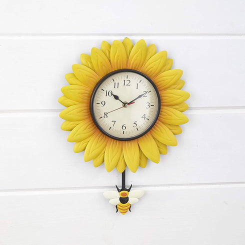 Wall Hanging Flower Clock with Analog Number Face - Sunflower...