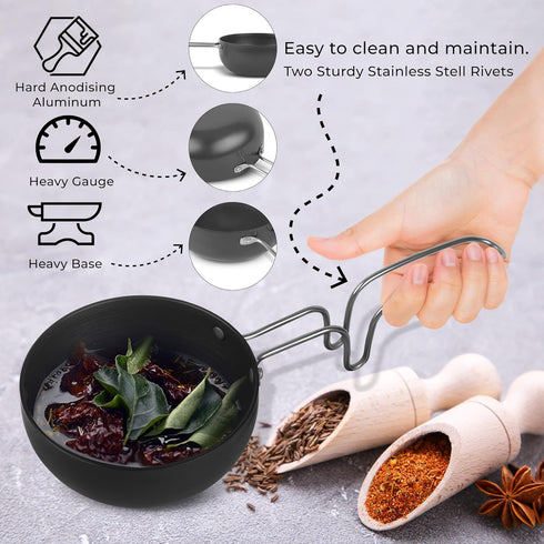 Scratch Resistant Coating - Mini Tadka Pan for Eggs, Spices, Melting Butter - and more Tadka Pan,Large Tadka Pan for saag, dal, kadhi, dhokla (4.5...