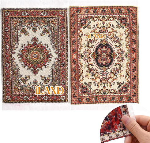 iLAND Miniature Dollhouse Accessories of Carpet for Dollhouse Furniture on 1/12 Scale and 3” - 12” Dolls, Woven Dollhouse Rugs 6” x 3.8” (2pcs Fra...