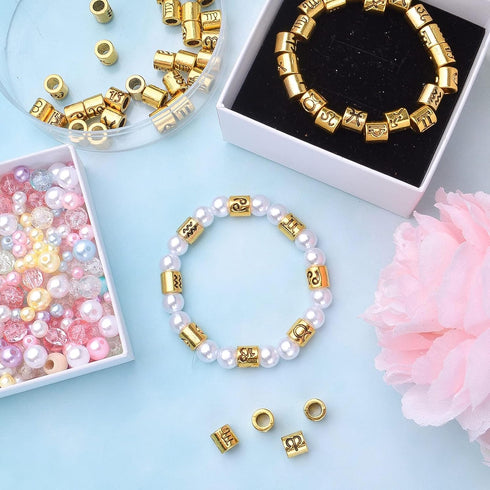 60pcs Antique Zodiac Spacer Beads Alloy 12 Constellations Tube Charm Beads with 4.7 mm Large Hole Horoscope Beads...