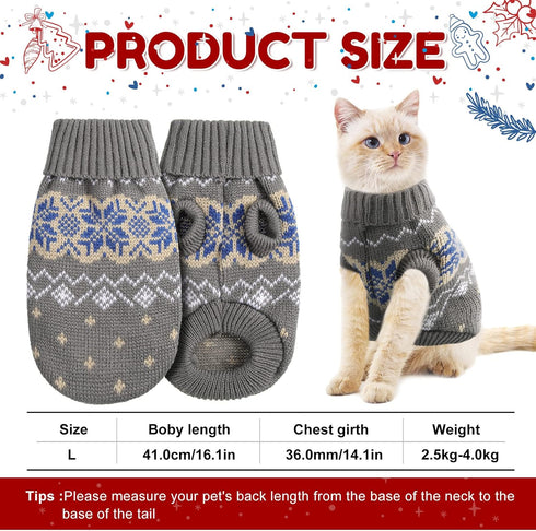 2 Pieces Christmas Cat Dog Sweater Christmas Sweater Cat Christmas Outfit Holiday Sweater for Small Dogs Winter Knitwear Xmas Pet Clothes Warm Rei...