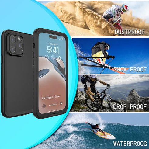 for iPhone 15 Pro Waterproof Case,Retail Packaging,IP68 Full Sealed Snowproof Dustproof Shockproof Heavy Duty Protection Cover with Screen Protect...