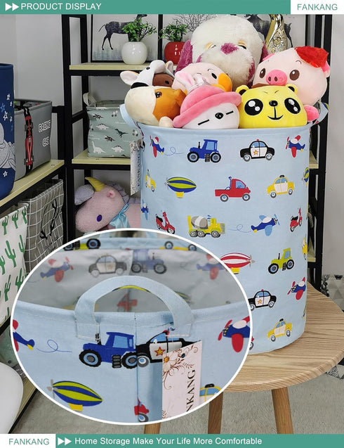 FANKANG Storage Basket, Nursery Hamper Canvas Laundry Basket Foldable with Waterproof PE Coating Large Storage Baskets for Kids Boys and Girls, Of...