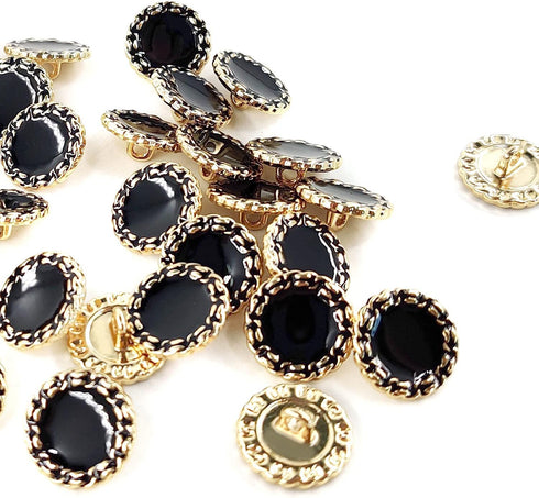 Classic Golden Metal Base Black Enamel Sewing Shank Buttons 20 Pcs - 15mm, 5/8"...