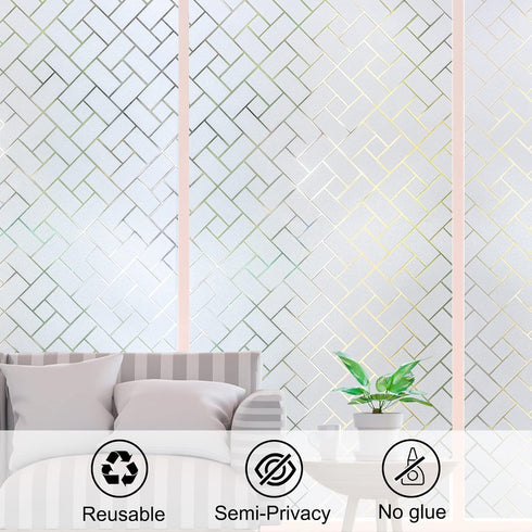 Coavas Window Privacy Film Non-Adhesive Privacy Window Film Frosted Glass Window Film Sun Blocking Window Film Heat Control UV Blocking for Home O...