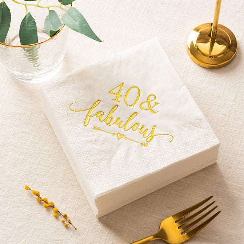 Crisky 40 and Fabulous Cocktail Napkins Gold for Women 40th Birthday Decorations, 40th Birthday Bevergae Dessert Table Supplies, 50Pcs, 3-Ply...