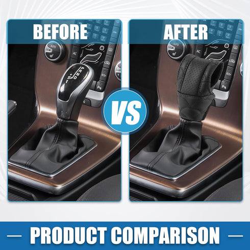 Car Shift Knob Cover Universal Vehicle Interior Shift Gear Cover Trim Accessories Decorative Faux Leather Black...
