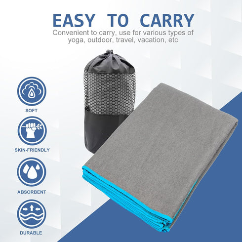 Hot Yoga Towel - Microfiber Non Slip Yoga Mat Towel with Grip Dot Sweat Absorbent Towel for Hot Yoga, Pilates and Fitness 72" x 24", Grey/Blue...