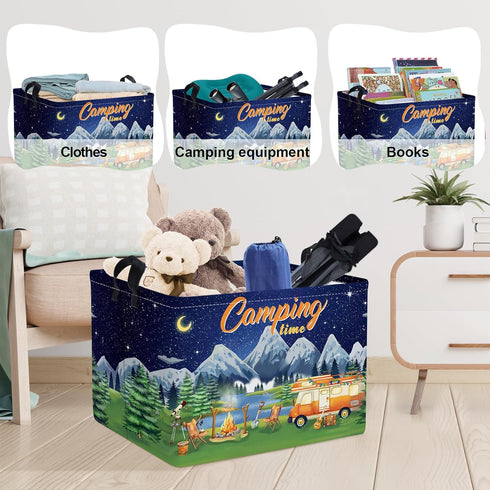 Clastyle Black Night Camping Storage Basket Clothes Toy Tool Food Picnic Basket Outdoor Beach Pool Towel Basket Rectangle Moutain Lake Fir Tree Ca...
