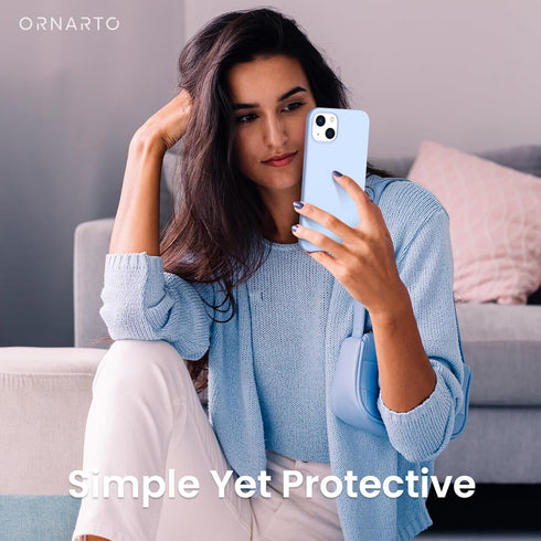 ORNARTO Compatible with iPhone 13 Case 6.1, Slim Liquid Silicone 3 Layers Full Covered Soft Gel Rubber Case Cover 6.1 inch-Baby Blue......