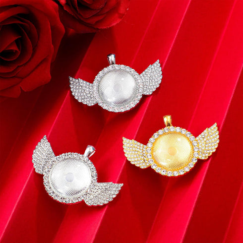 30 Pieces Rhinestone Wing Bezel Pendant Trays Set, 15 Rhinestone Blank Pendant Trays and 15 Clear Glass Cabochons for DIY Craft Jewelry Making...