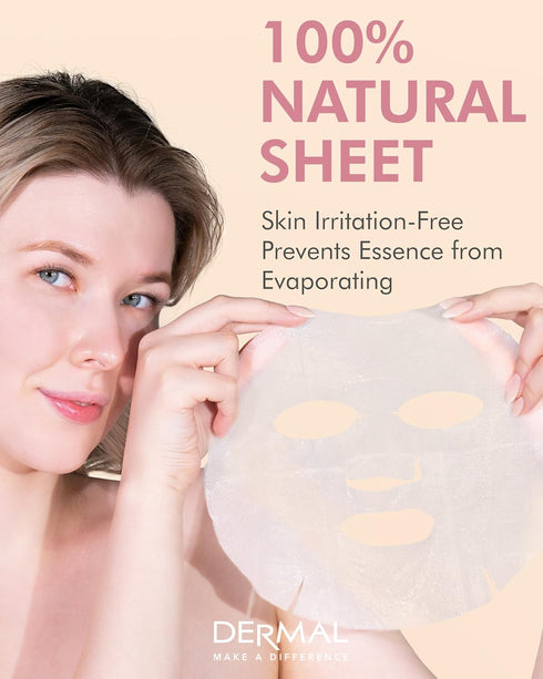 DERMAL Wine Collagen Essence Korean Facial Mask Sheet Pack of 10 - Hydrating & Revitalizing Tired Skin, Elasticity, Radiant Skin - Hypoallergenic ...