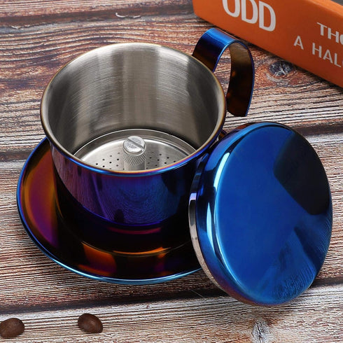 Coffee Drip Filter Pot Stainless Steel Vietnamese Style Coffee Maker Pot Coffee Drip Brewer for Home Kitchen Office Outdoor(blue)...