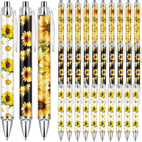 Qilery 30 Pcs Sunflower Ballpoint Pens Flower Pens Retractable Yellow Pens Plant Click Ball Pens Creative Floral Gel Ink Pen Black Ink Medium Poin...