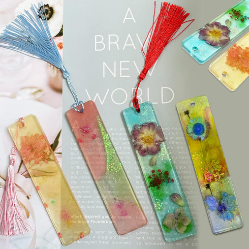 Szecl Bookmark Mold with Tassels, Rectangle Bookmark Silicone Mold for Epoxy Resin Casting 3.90 inch Resin Bookmark Mold Kit with 10 Pcs Colorful ...